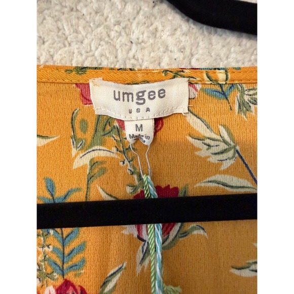 Umgee Floral Midi Dress Women Size M Mustard Yellow Boho Crochet Cottagecore - Picture 9 of 10